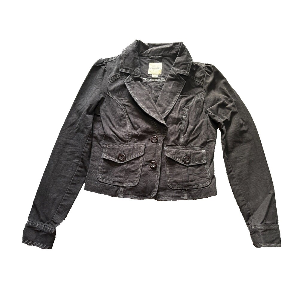 Anchor Blue Denim Jacket Juniors Medium Black Y2K Chore Jacket with Pockets